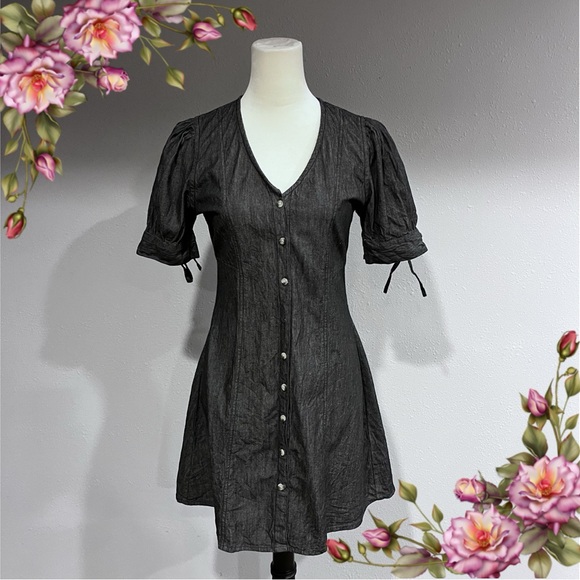 sim & sam Dresses & Skirts - Button down short sleeve denim light charcoal color dress